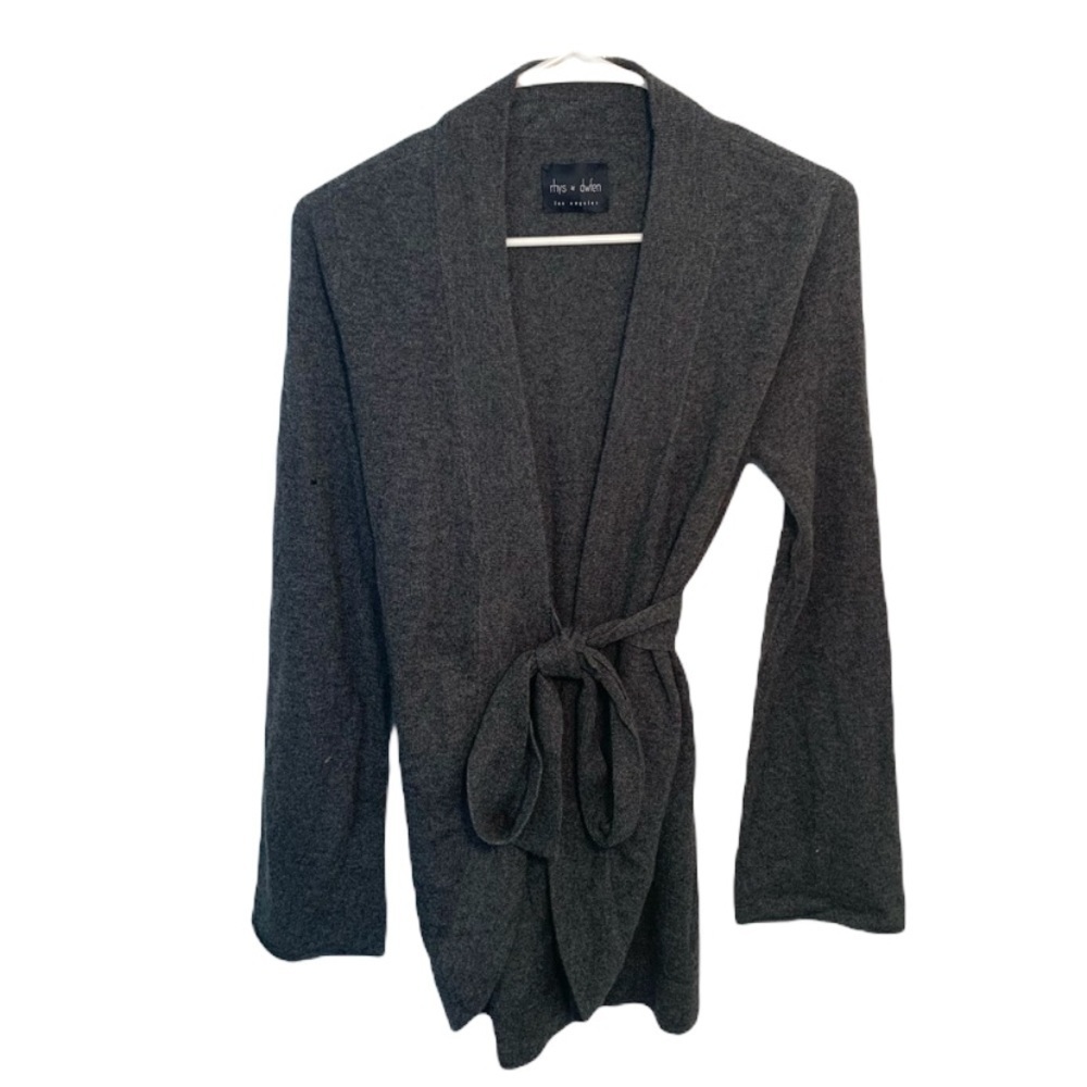 Rhys Dwfen Women's Size Small Wrap Cardigan Sweater Dark Gray 100% Cashmere